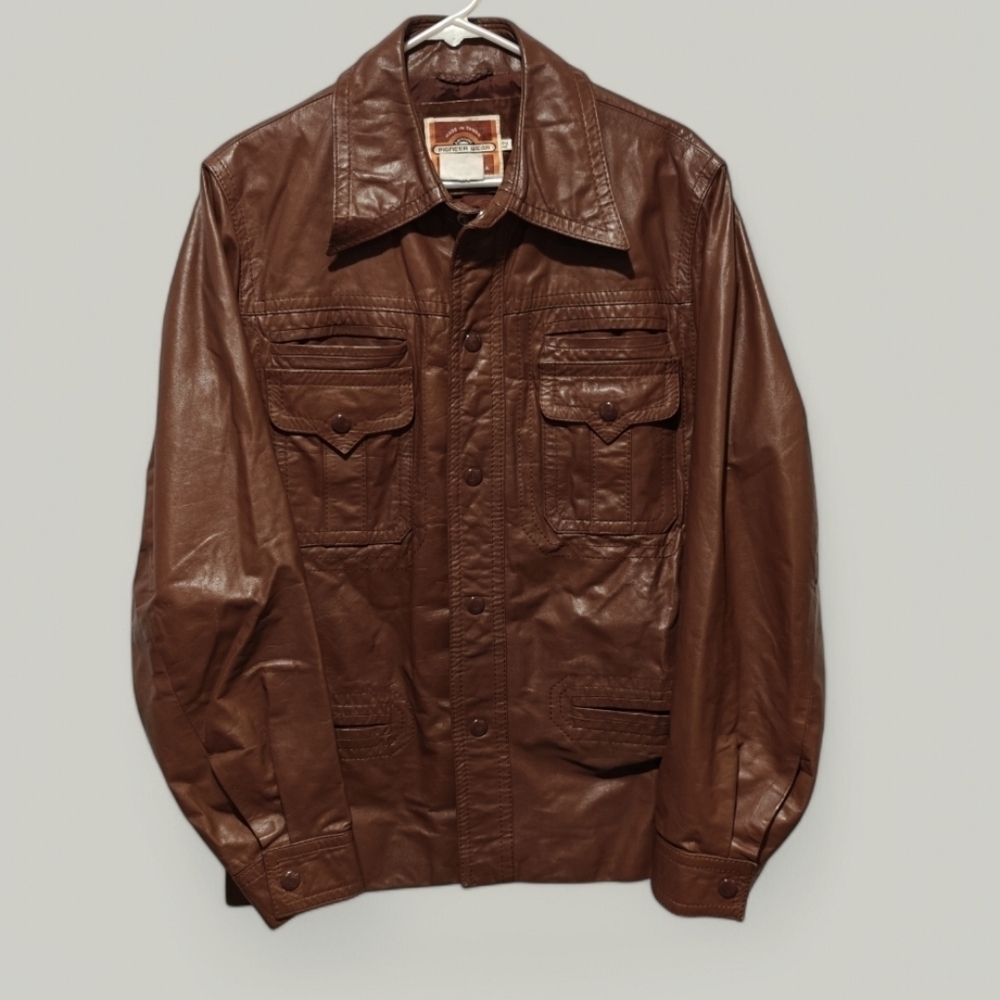 Vintage Pioneer Wear Genuine Leather Safari Jacket 90s Men's Size 42 Large